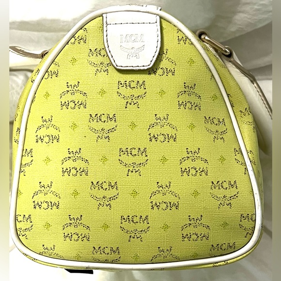 MCM Handbag Boston Speedy Bag Green MCM Leather Visetos Satchel Tote Bags Purses - Picture 6 of 12